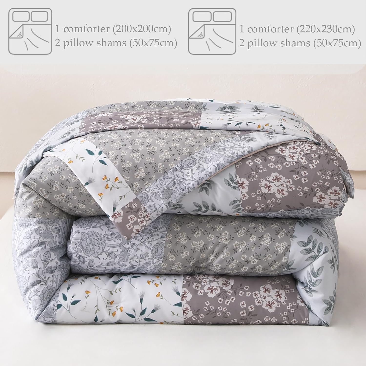 Whale Flotilla 7.5 Tog Double Duvet Set, Soft Reversible Coverless Queen Comforter Set with 2 Pillowcases, Patchwork Printed Down Alternative Bedding Comforters for All Seasons, Pink