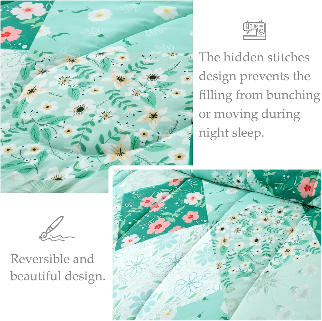 Whale Flotilla 7.5 Tog Double Duvet Set, Soft Reversible Coverless Queen Comforter Set with 2 Pillowcases, Patchwork Printed Down Alternative Bedding Comforters for All Seasons, Pink