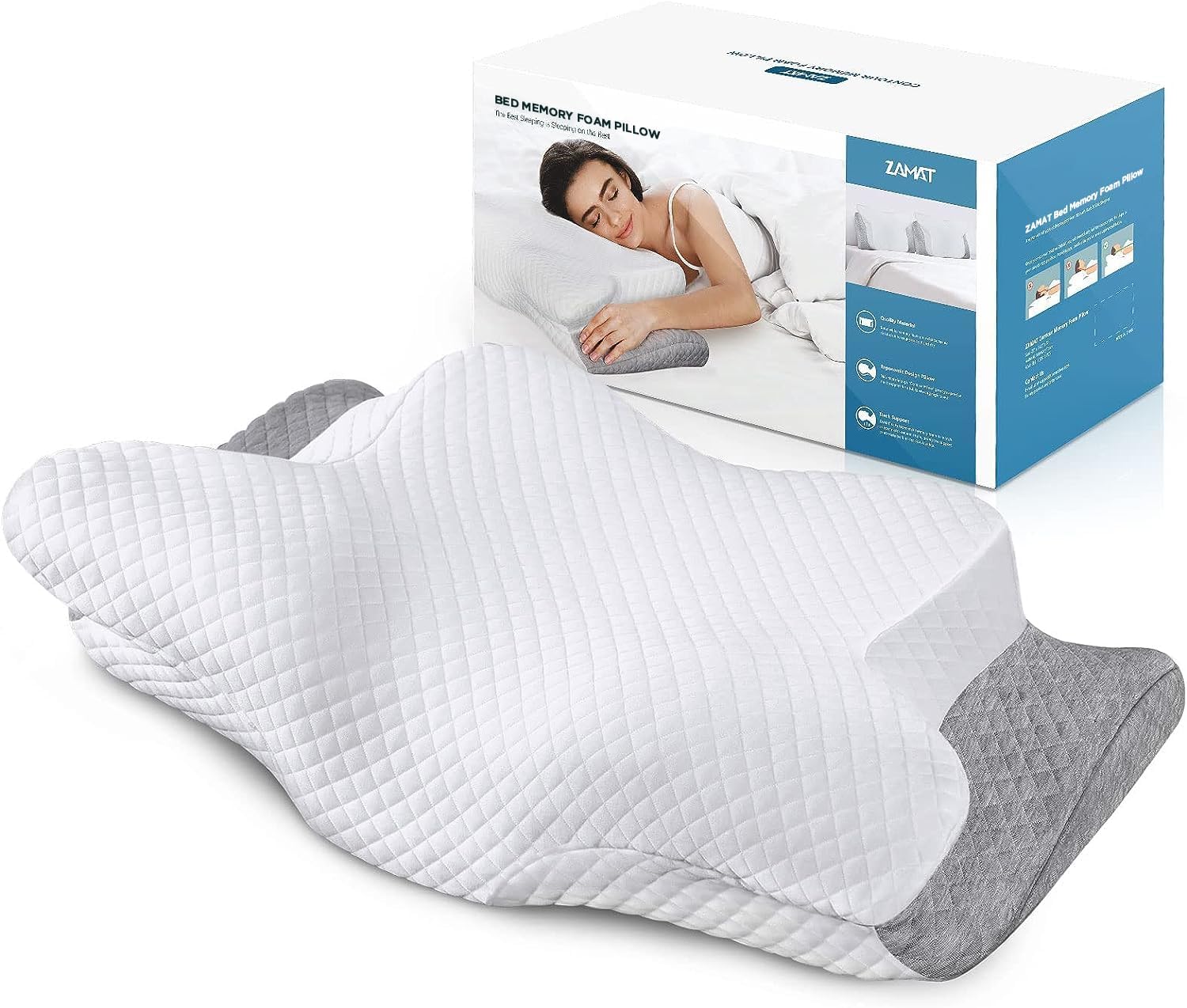 ZAMAT Adjustable Cervical Memory Foam Pillow, Odorless Neck Pillows for Pain Relief, Orthopedic Contour Pillows for Sleeping with Cooling Pillowcase, Bed Support Pillow for Side, Back, Stomach Sleeper