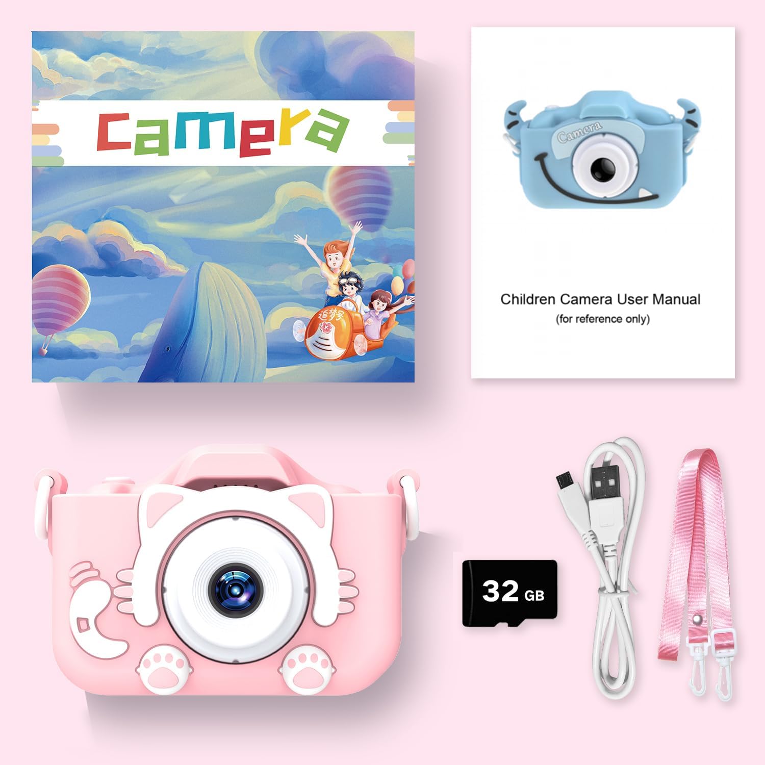 Goopow Kids Camera Toys for 3-8 Year Old Girls Boys,Children Digital Video Camcorder Camera with Cartoon Soft Cover, Best Chritmas Birthday Festival Gift for Kids - 32G SD Card Included