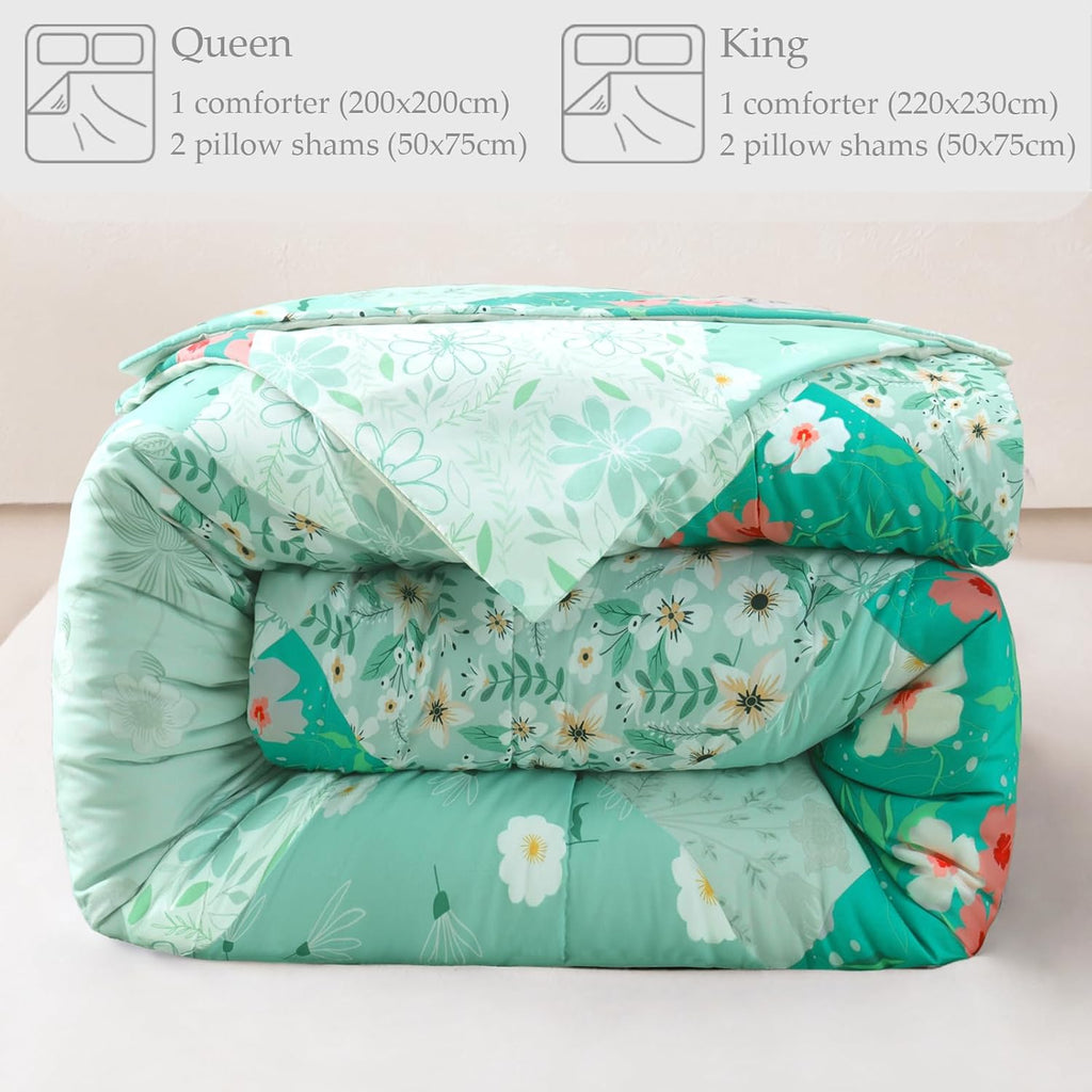 Whale Flotilla 7.5 Tog Double Duvet Set, Soft Reversible Coverless Queen Comforter Set with 2 Pillowcases, Patchwork Printed Down Alternative Bedding Comforters for All Seasons, Pink