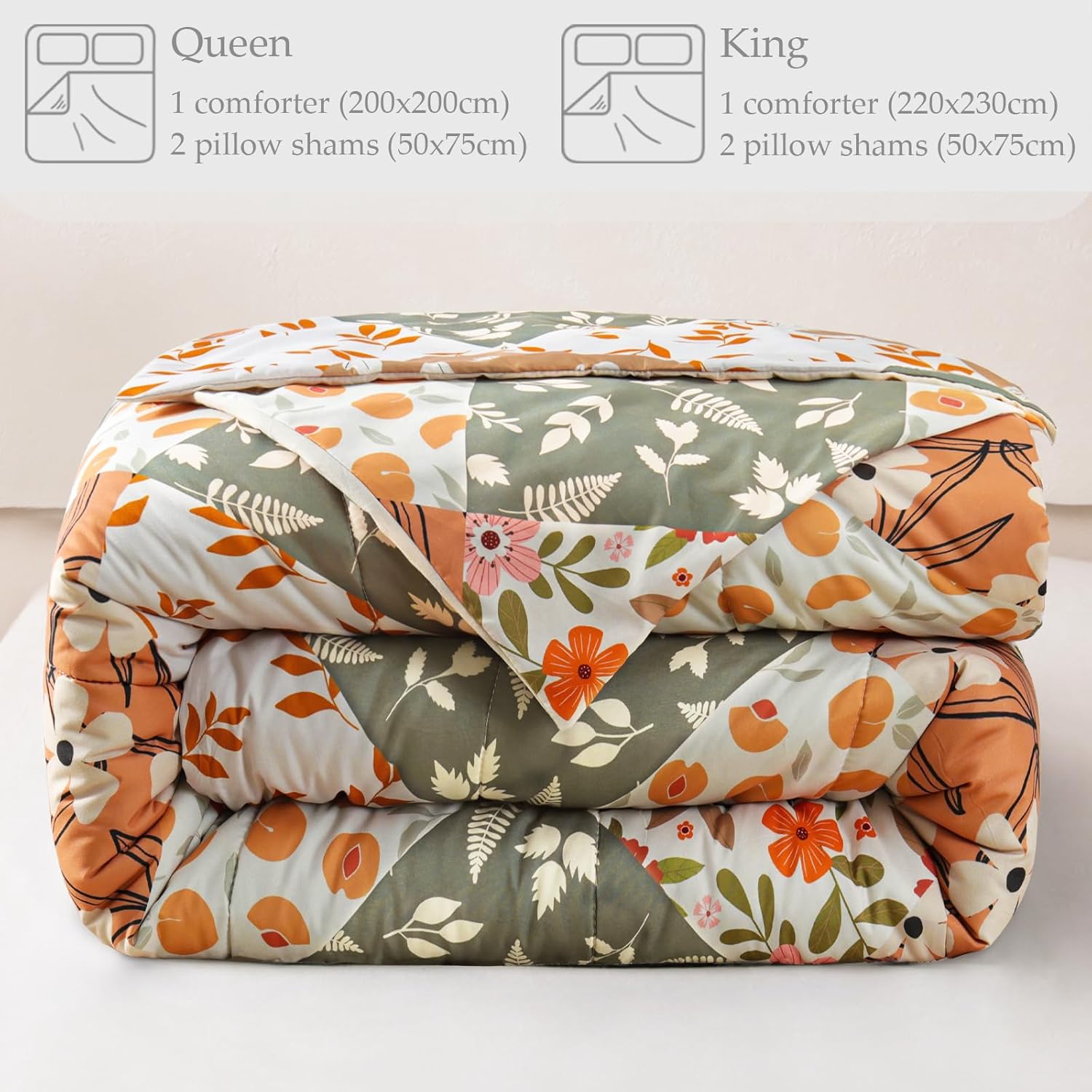 Whale Flotilla 7.5 Tog Double Duvet Set, Soft Reversible Coverless Queen Comforter Set with 2 Pillowcases, Patchwork Printed Down Alternative Bedding Comforters for All Seasons, Pink