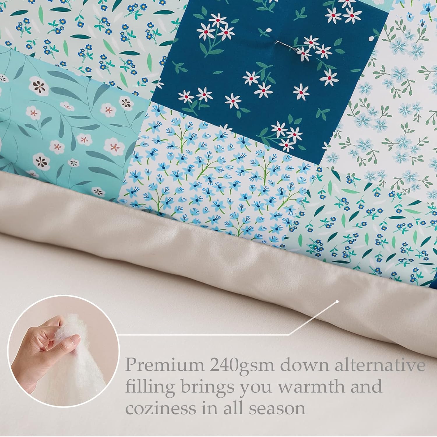 Whale Flotilla 7.5 Tog Double Duvet Set, Soft Reversible Coverless Queen Comforter Set with 2 Pillowcases, Patchwork Printed Down Alternative Bedding Comforters for All Seasons, Pink