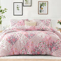 Whale Flotilla 7.5 Tog Double Duvet Set, Soft Reversible Coverless Queen Comforter Set with 2 Pillowcases, Patchwork Printed Down Alternative Bedding Comforters for All Seasons, Pink