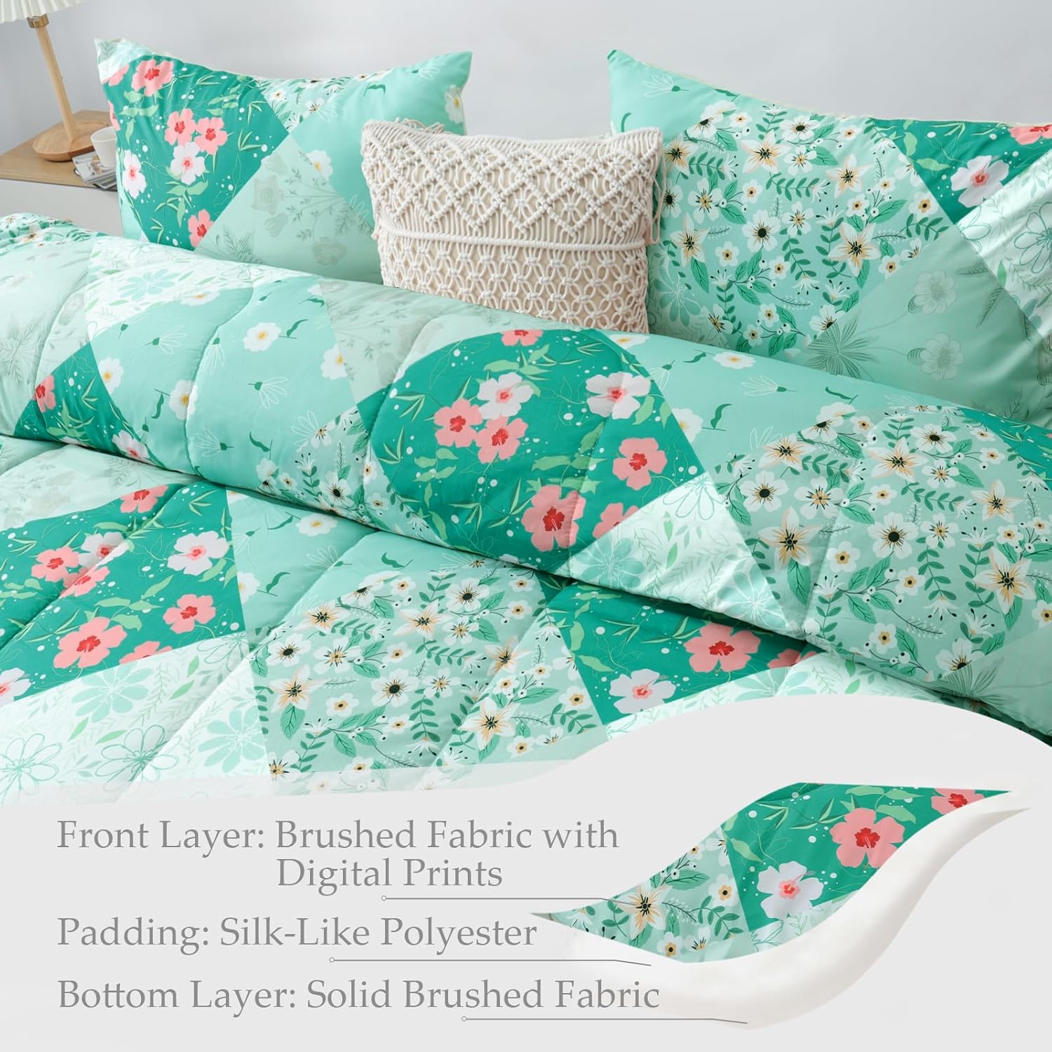 Whale Flotilla 7.5 Tog Double Duvet Set, Soft Reversible Coverless Queen Comforter Set with 2 Pillowcases, Patchwork Printed Down Alternative Bedding Comforters for All Seasons, Pink