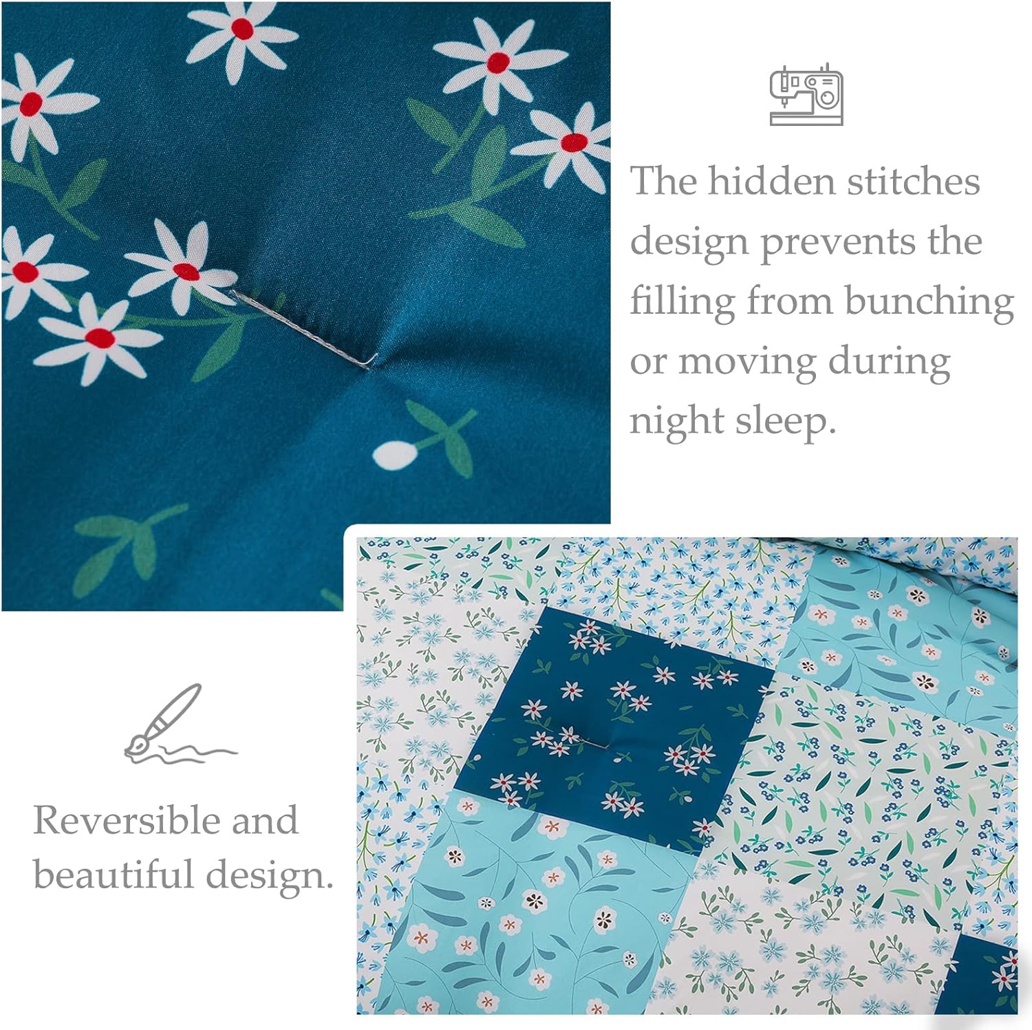 Whale Flotilla 7.5 Tog Double Duvet Set, Soft Reversible Coverless Queen Comforter Set with 2 Pillowcases, Patchwork Printed Down Alternative Bedding Comforters for All Seasons, Pink