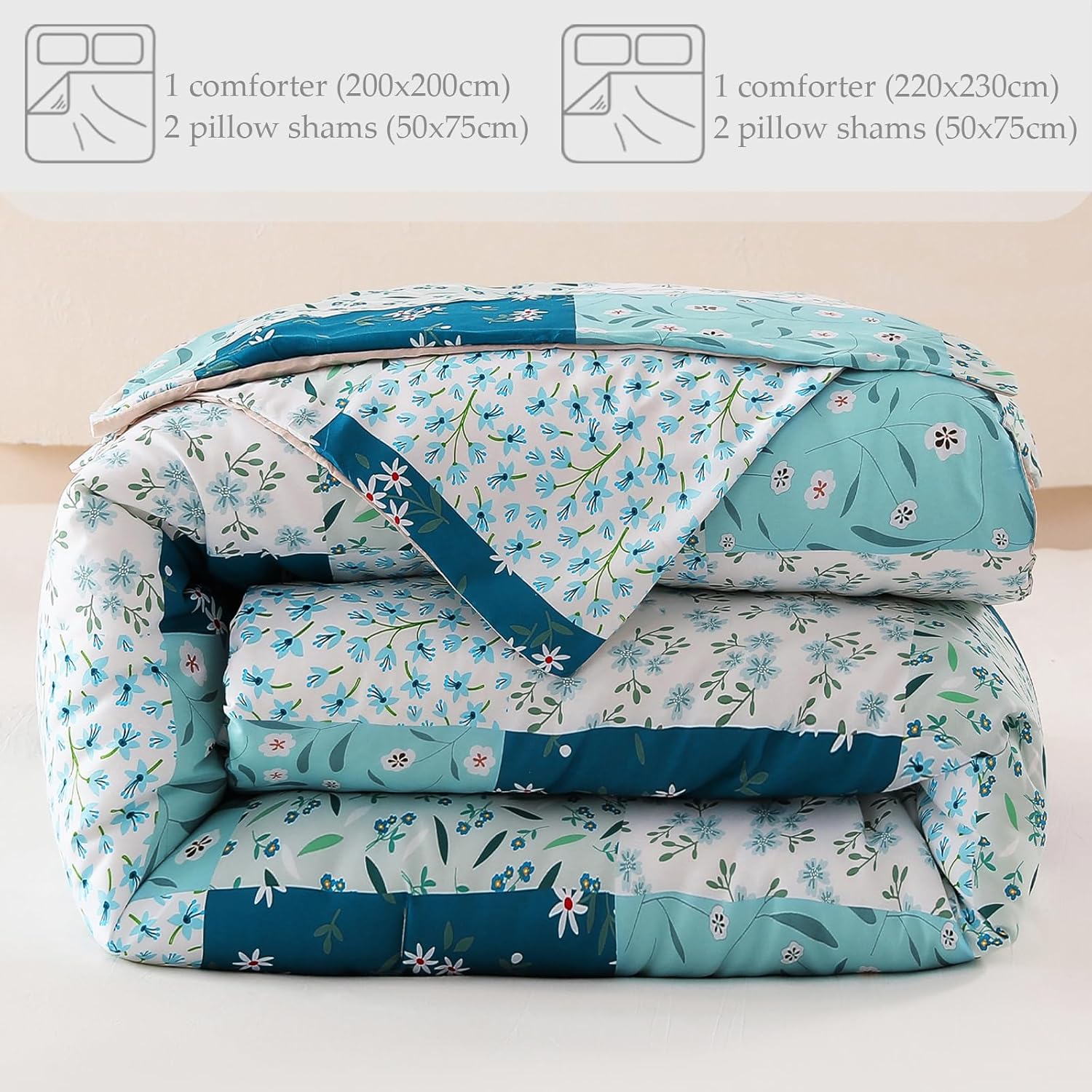 Whale Flotilla 7.5 Tog Double Duvet Set, Soft Reversible Coverless Queen Comforter Set with 2 Pillowcases, Patchwork Printed Down Alternative Bedding Comforters for All Seasons, Pink