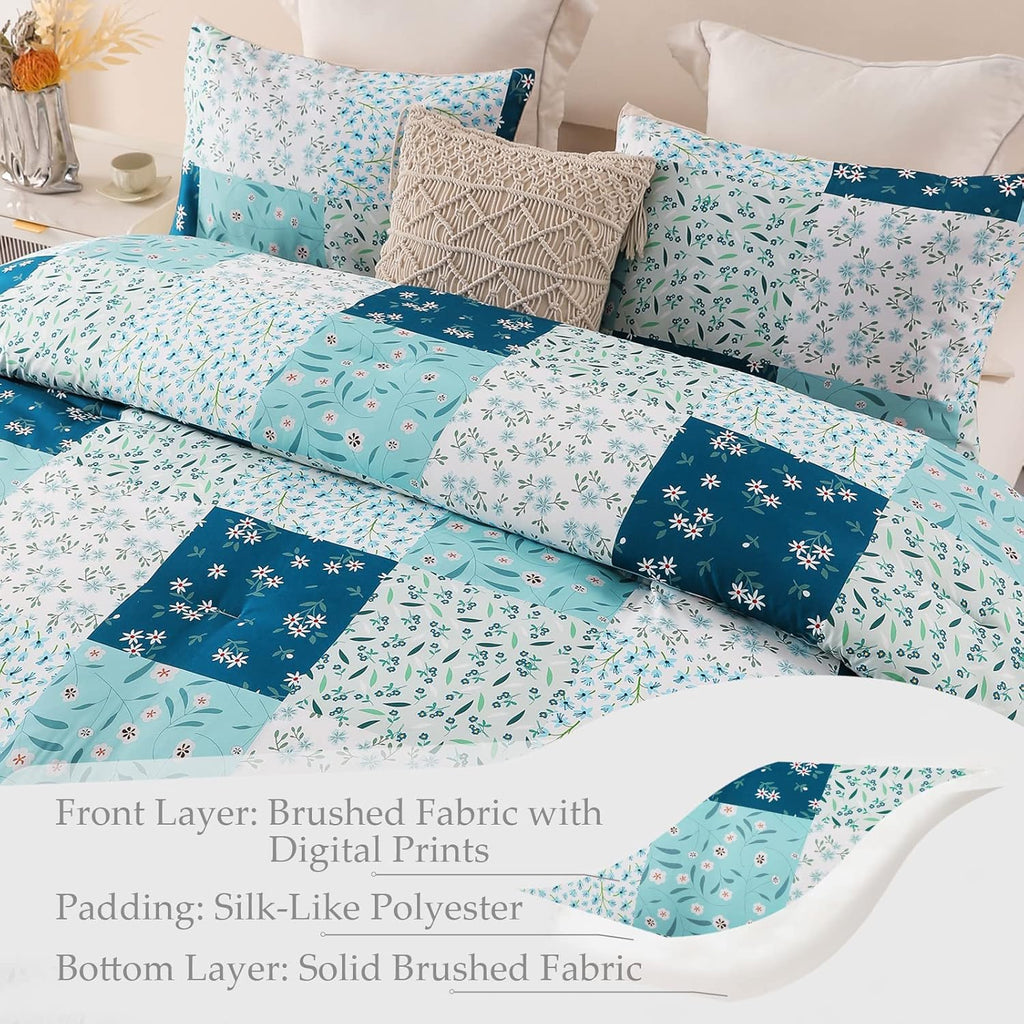 Whale Flotilla 7.5 Tog Double Duvet Set, Soft Reversible Coverless Queen Comforter Set with 2 Pillowcases, Patchwork Printed Down Alternative Bedding Comforters for All Seasons, Pink