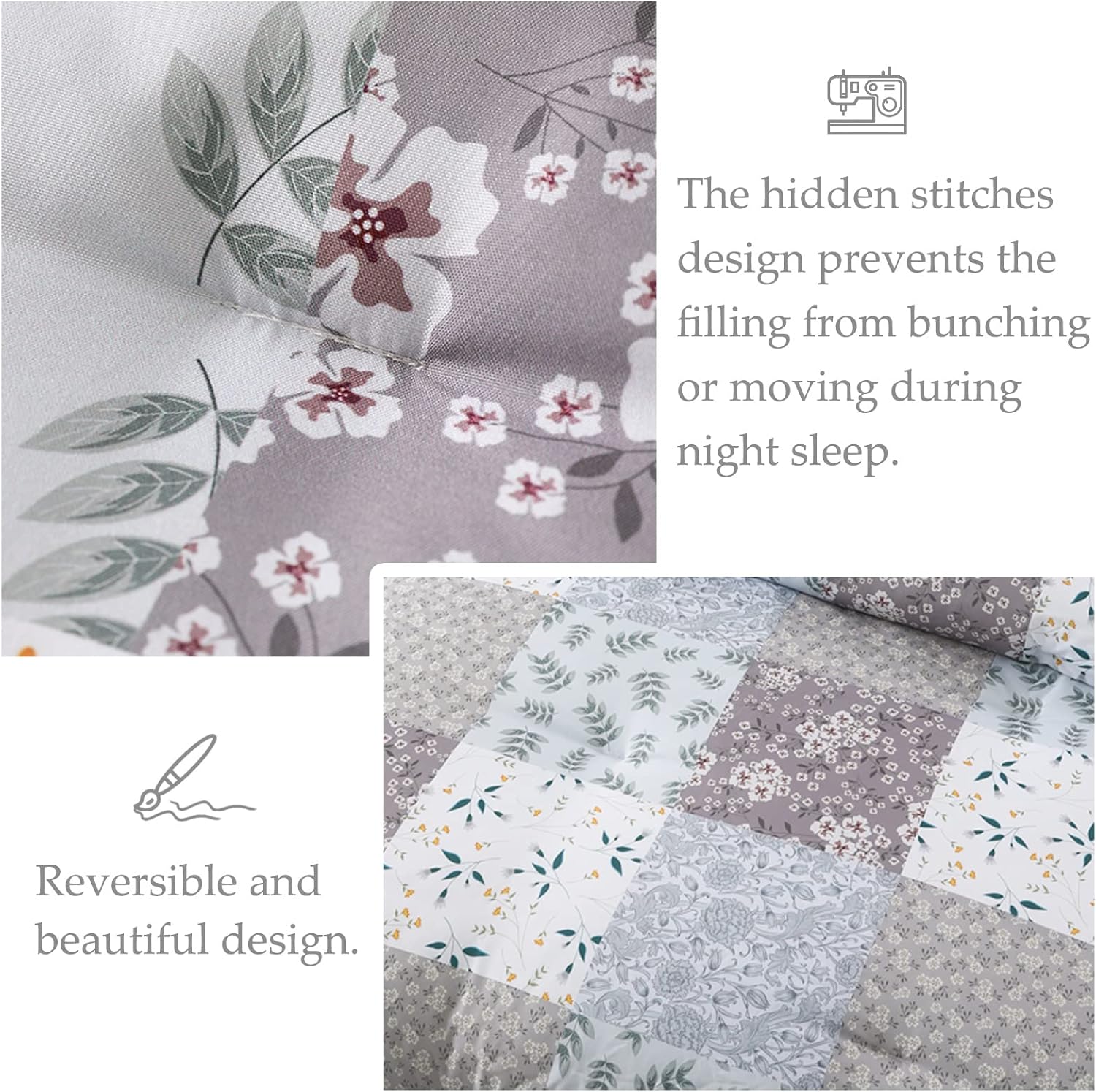 Whale Flotilla 7.5 Tog Double Duvet Set, Soft Reversible Coverless Queen Comforter Set with 2 Pillowcases, Patchwork Printed Down Alternative Bedding Comforters for All Seasons, Pink